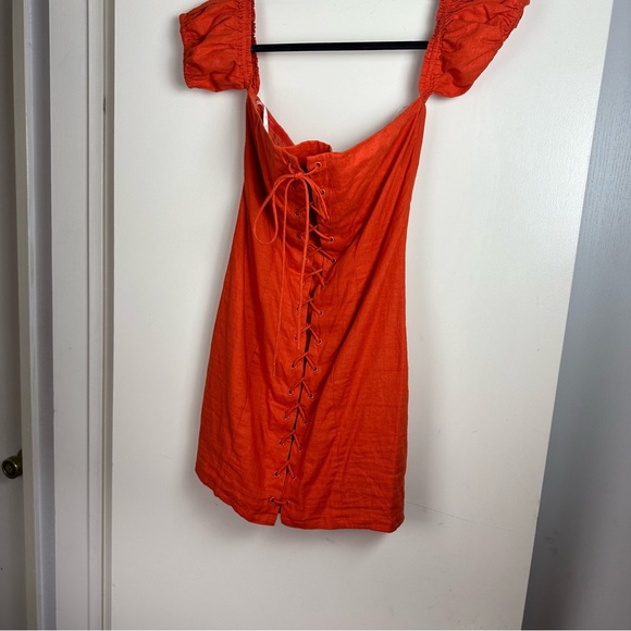 Ale by Alessandra x Revolve Red Orange Rosario Off the Shoulder Linen Dress M - Picture 6 of 15
